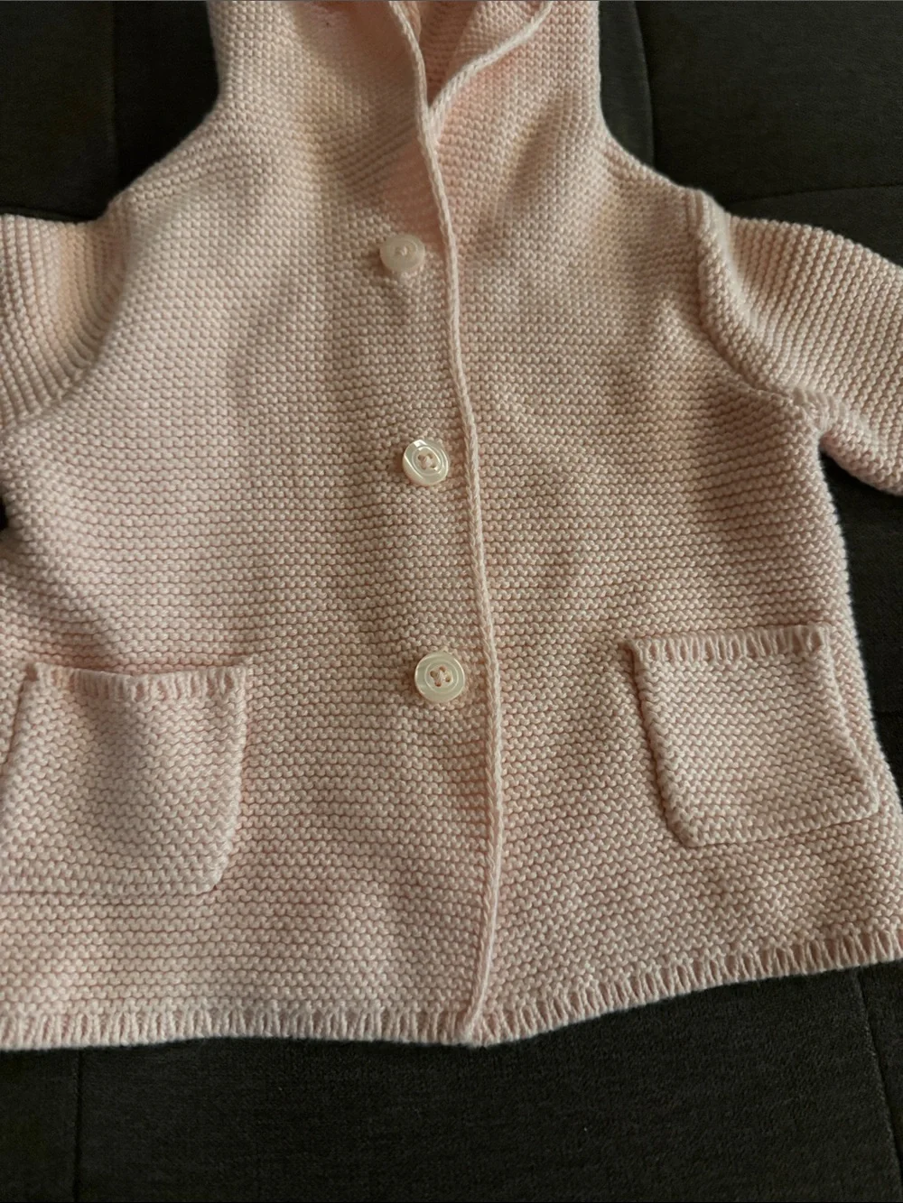 GAP Baby Hooded Knit Jacket in Pale Pink with Bear Ears